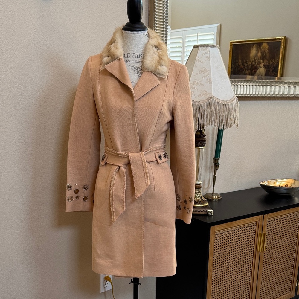 👑✨ J. MENDEL PARIS Embellished Fur Collar Coat ✨👑